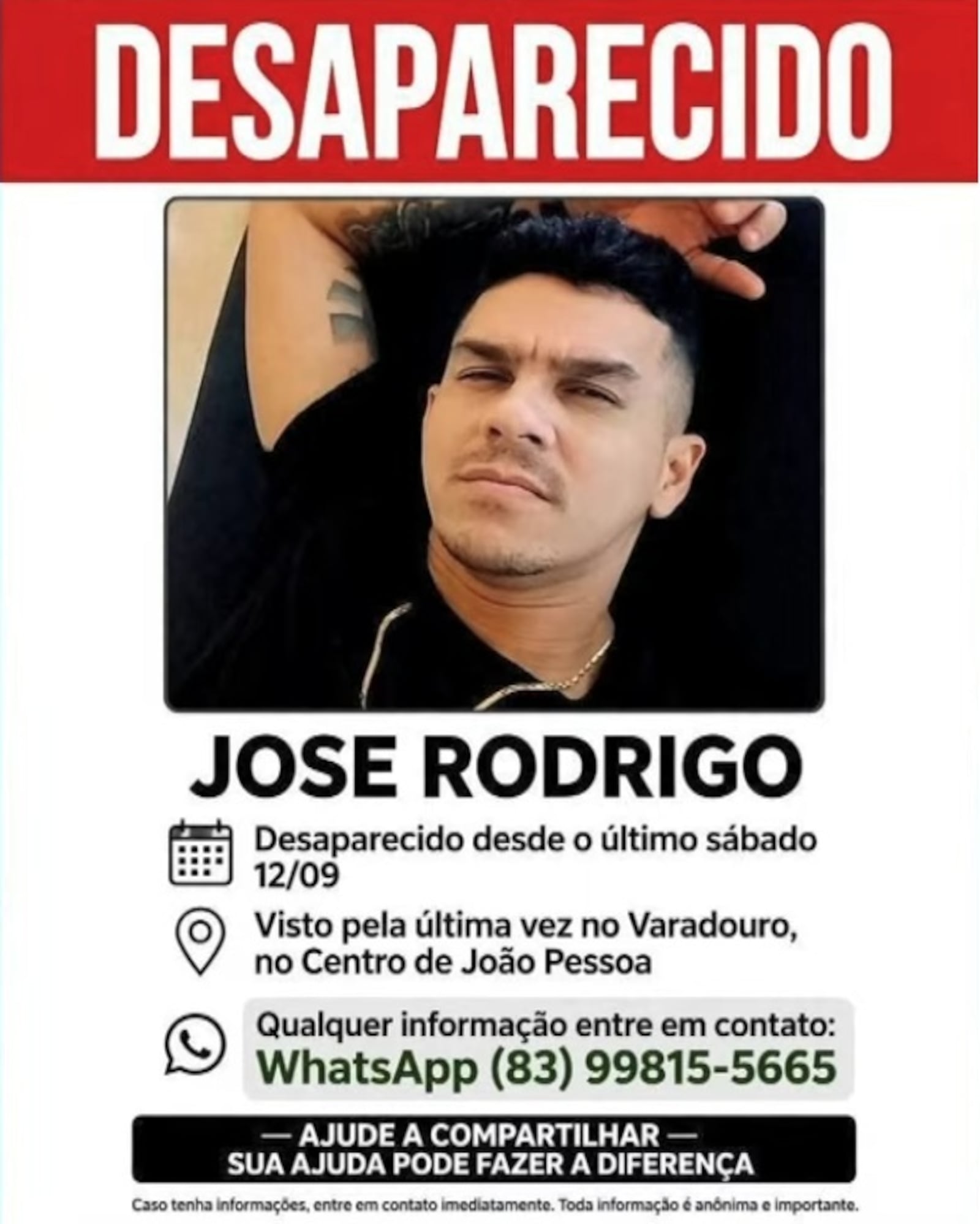Imagem da matéria: Motorista de aplicativo desaparece após sair para trabalhar e família pede ajuda, em João Pessoa