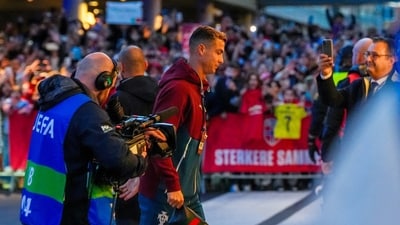 Portugal's Cristiano Ronaldo arrives at the stadium ahead of the match (via REUTERS)
