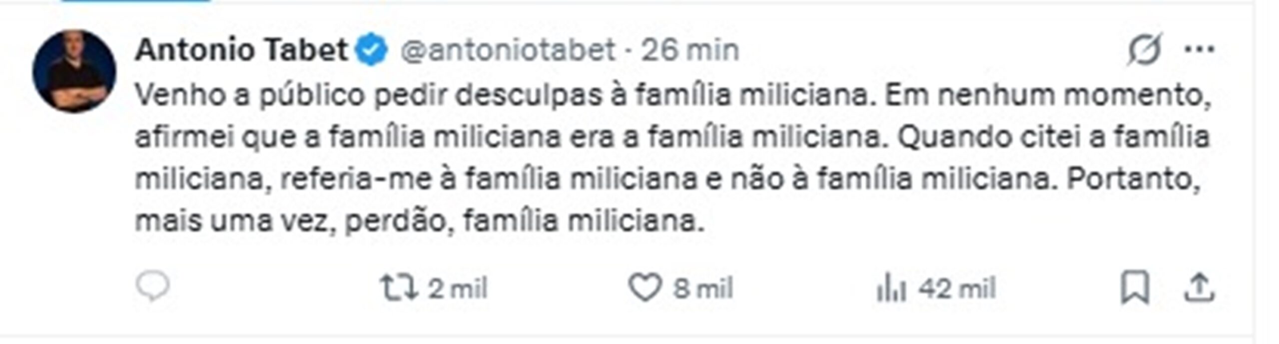 Antonio Tabet ironiza repercussão de publicação sobre "família miliciana"