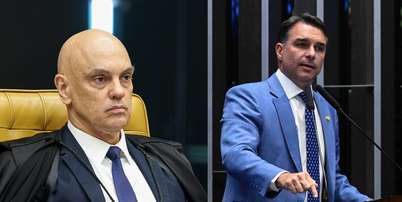 O ministro do STF Alexandre de Moraes e o senador Fl&aacute;vio Bolsonaro (PL-RJ), candidato &agrave; Presid&ecirc;ncia Foto: Carlos Moura/Ag&ecirc;ncia Senado e Rosinei Coutinho/STF / Estad&atilde;o