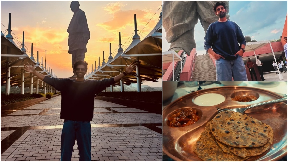 Kartik Aaryan visita a Estátua da Unidade e degusta theplas antes dos Prêmios Nacionais de Cinema
