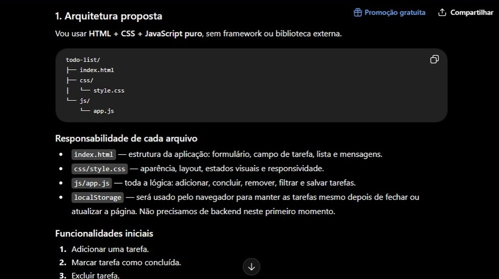 Projeto criado do zero no ChatGPT com um único prompt — Foto: Diedrich Bader/TechTudo