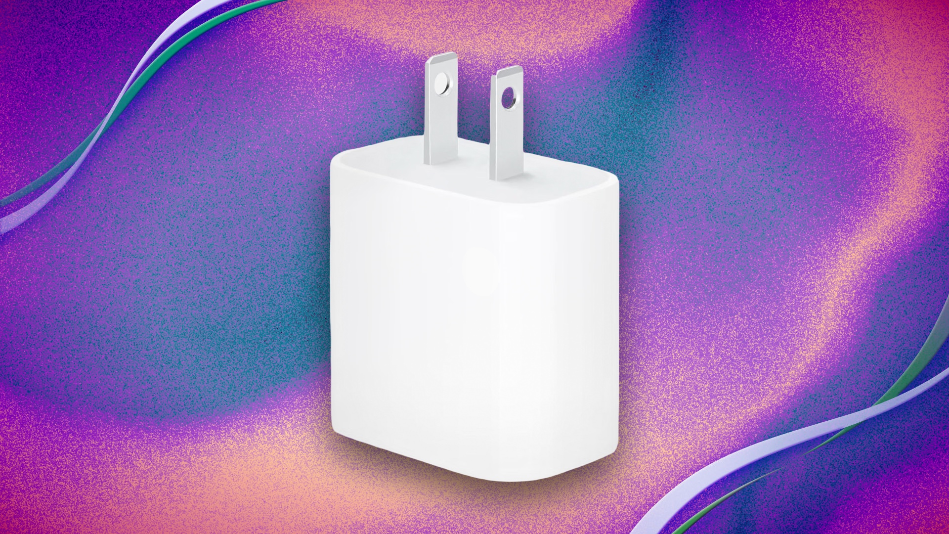 Apple USB-C charger on a purple background