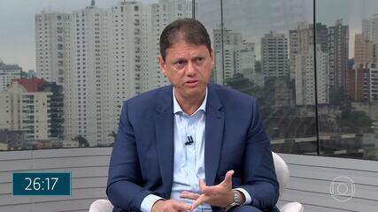 Tarcísio de Freitas (Republicanos) fala sobre enchentes em entrevista à TV Globo