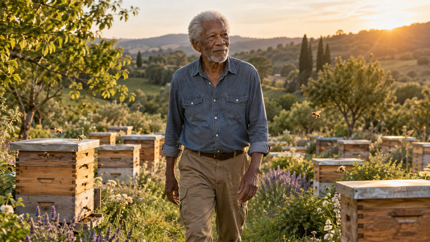Morgan Freeman transformou a fazenda dele em santuário com 26 colmeias e disse que nunca colheu um pote de mel, porque não instalou as abelhas para produzir nada