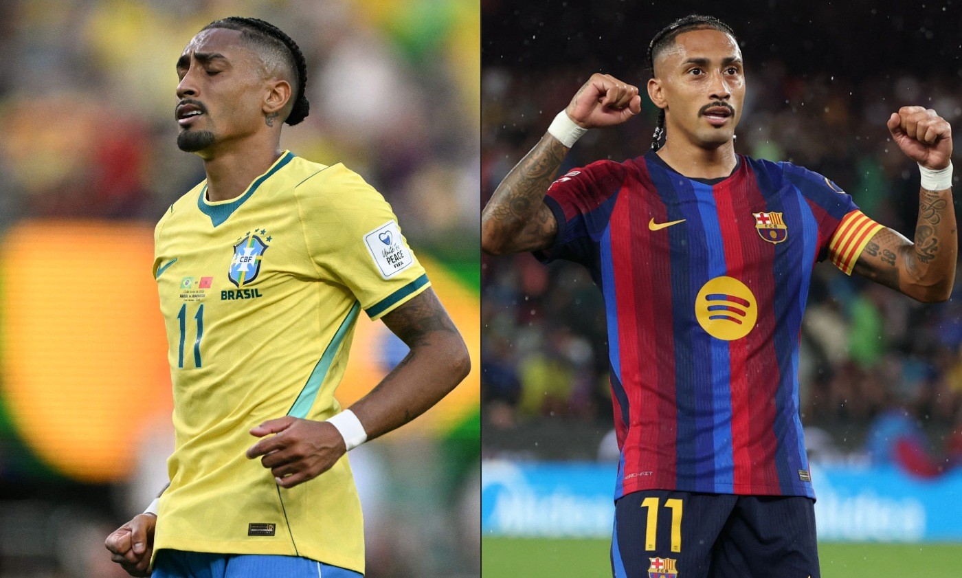 Por que existem 'dois Raphinhas'? Atacante tem mais gols pelo Barcelona nesta temporada do que pela seleção na carreira