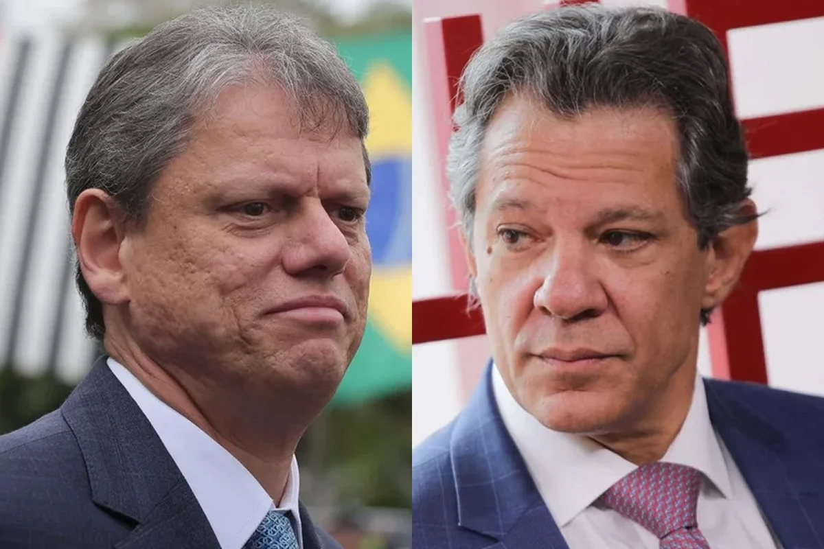 Montagem com imagens do governador Tarcísio de Freitas (esquerda) e o ex-ministro Fernando Haddad (direita) - Metrópoles