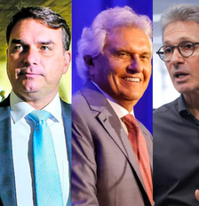 Lula (PT), Flávio Bolsonaro (PL), Ronaldo Caiado (PSD), Romeu Zema (Novo) e Renan Santos (Missão), candidatos à Presidência da República Foto: Wilton Junior/Tiago Queiroz/Cauê Del Valle/Divulgação MBL/Taba Benedicto Foto: Wilton Junior/Tiago Queiroz/Cauê Del Valle/Divulgação MBL/Taba Benedicto