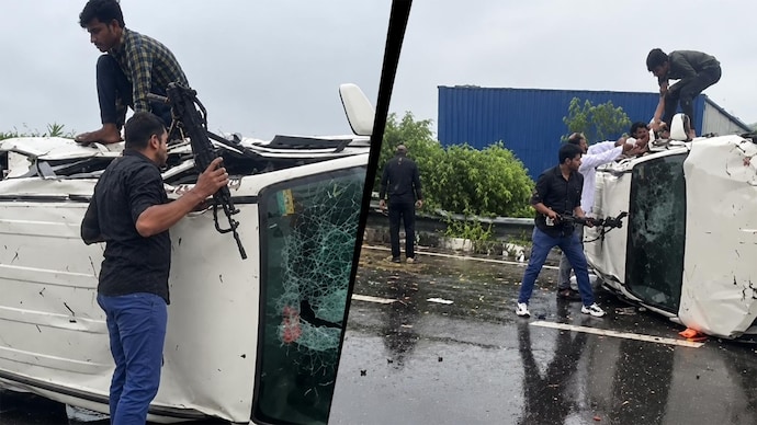 Vídeo: policial do UP e sua esposa quebram vidros de carro com rifle e resgatam 5 pessoas presas após acidente