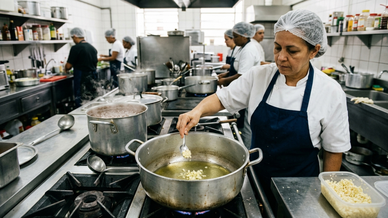 Cozinheiro de restaurante popular há mais de 20 anos mostra a rotina de quem cozinha em escala, enquanto a ciência explica por que o alho queima tão fácil