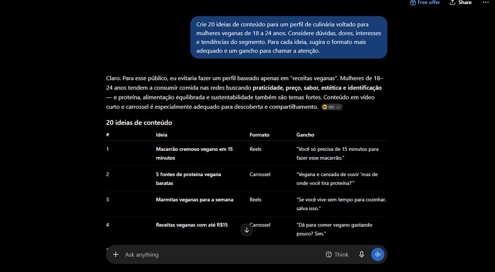 É possível adaptar a quantidade de ideias fornecidas pela IA para ter um volume razoavel de sugestões — Foto: Reprodução/Gabriel Pereira