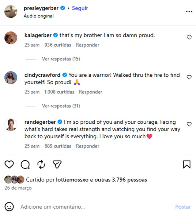 Filho de Cindy Crawford fez relato sobre vício meses antes de morrer e mãe comentou: 'Guerreiro'