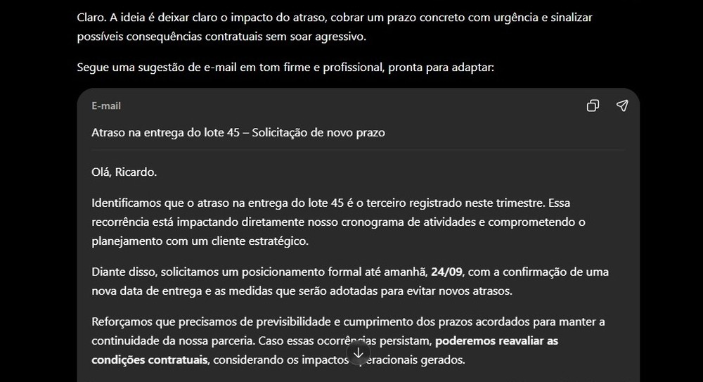 ChatGPT consegue ajudar a responder um e-mail sem a necessidade da exposição de informações confidencias — Foto: Diedrich Bader/TechTudo