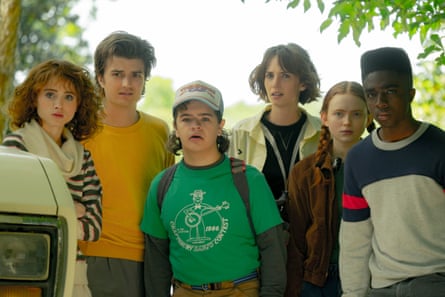 Six characters from Stranger Things.