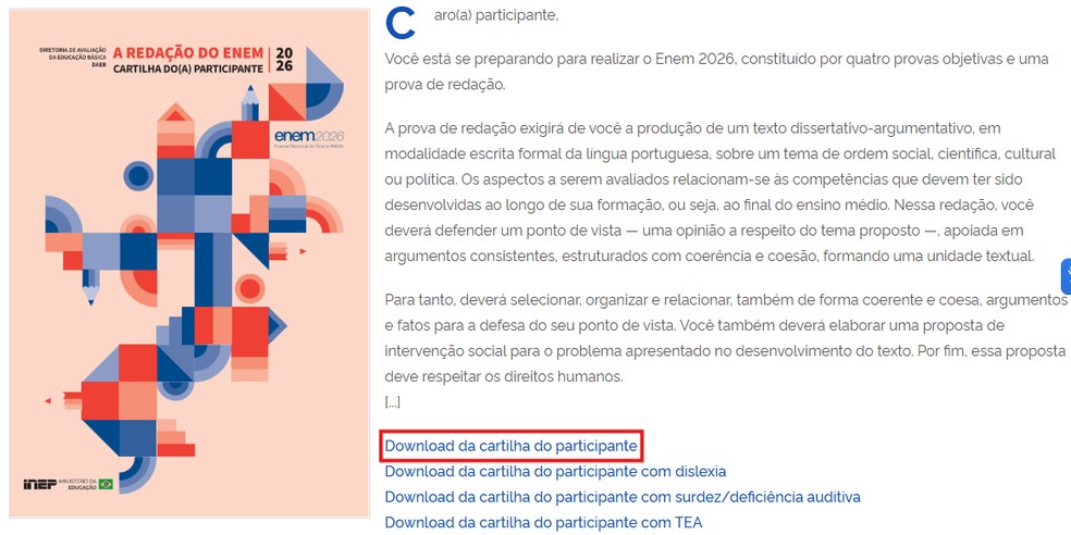 Cartilha de Redação do Enem 2026: saiba como usar o PDF para estudar com IA