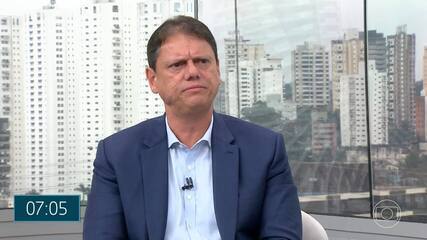 Tarcísio de Freitas (Republicanos) fala sobre policiais ligados ao crime em entrevista à TV Globo