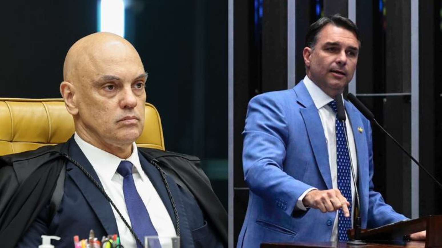 O ministro do STF Alexandre de Moraes e o senador Flávio Bolsonaro (PL-RJ), candidato à Presidência