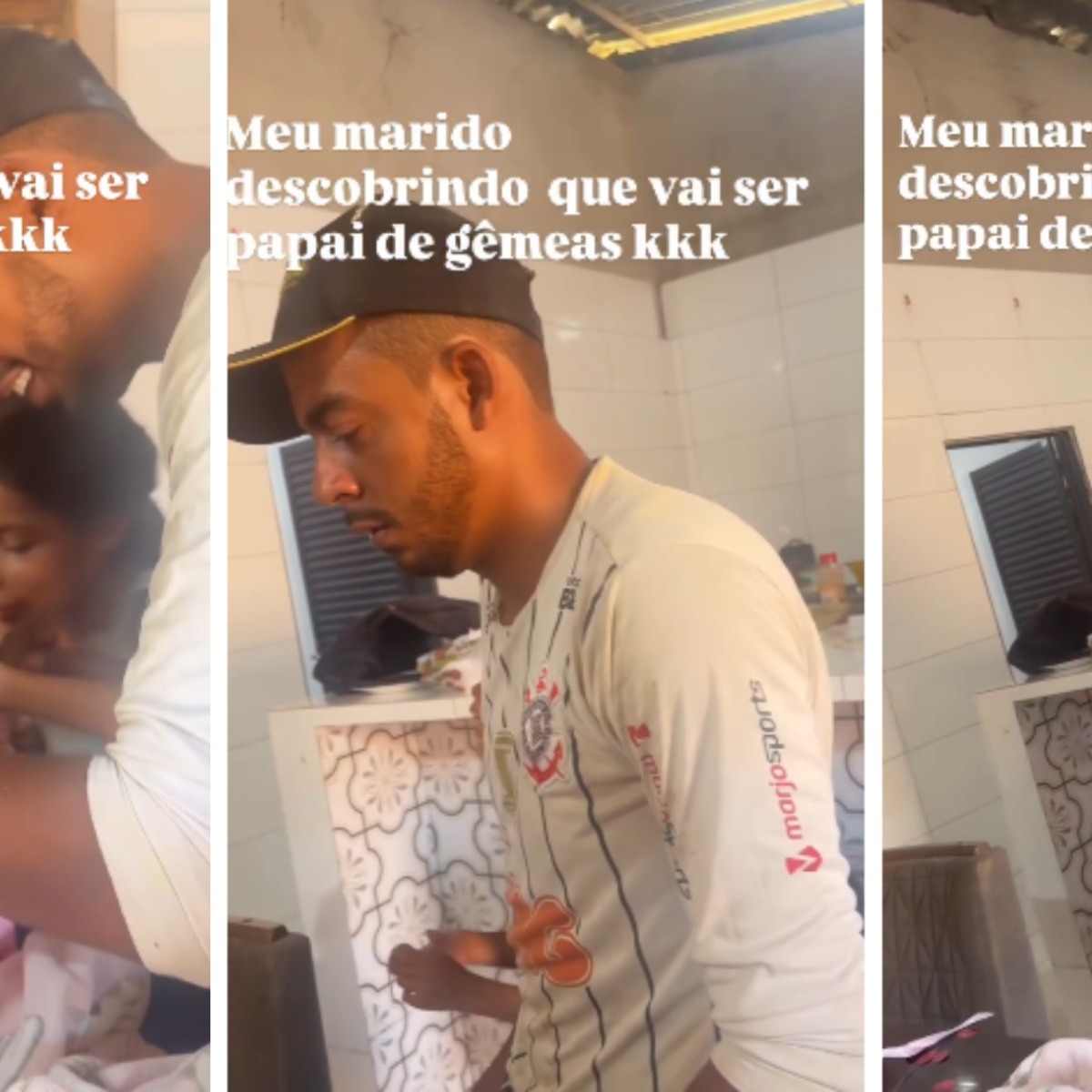 ‘É mesmo?’: reação de homem ao descobrir que vai ser pai de gêmeas viraliza; assista