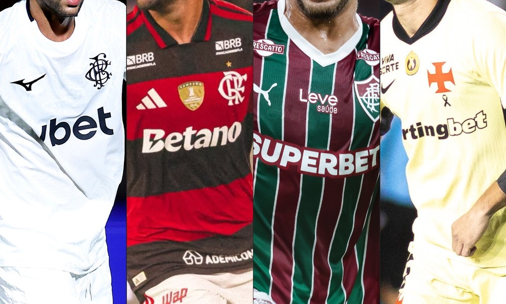 14 dos 20 clubes da Série A do Brasileiro são patrocinados por bets — Foto: Vitor Silva/Botafogo, Adriano Fontes/Flamengo, Marcelo Gonçalves/Fluminense e Matheus Lima/Vasco