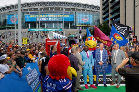 Pundits for the Fox Big Noon Kickoff Show discuss the game with both head coaches in a temporary studio built on Wembley Way.