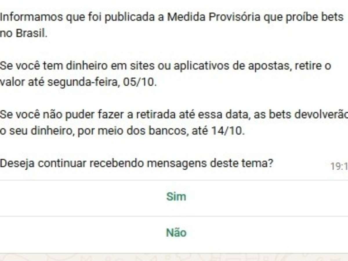 Governo dispara WhatsApp de alerta sobre MP que proíbe apostas