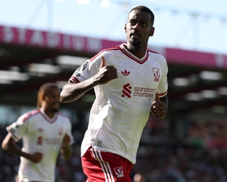 Alexander Isak shows his delight after scoring Liverpool’s winner at Bournemouth.