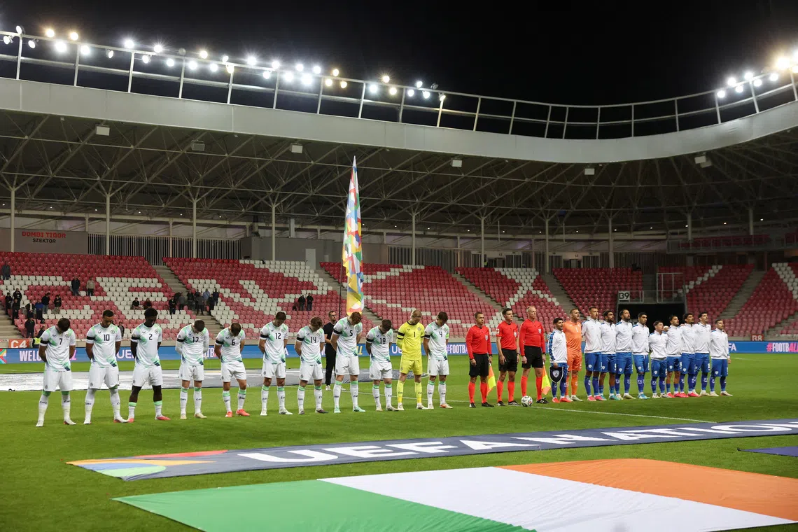 The Irish players wore black armbands and bowed their heads during the Israeli national anthem in memory of Gaza conflict victims.
