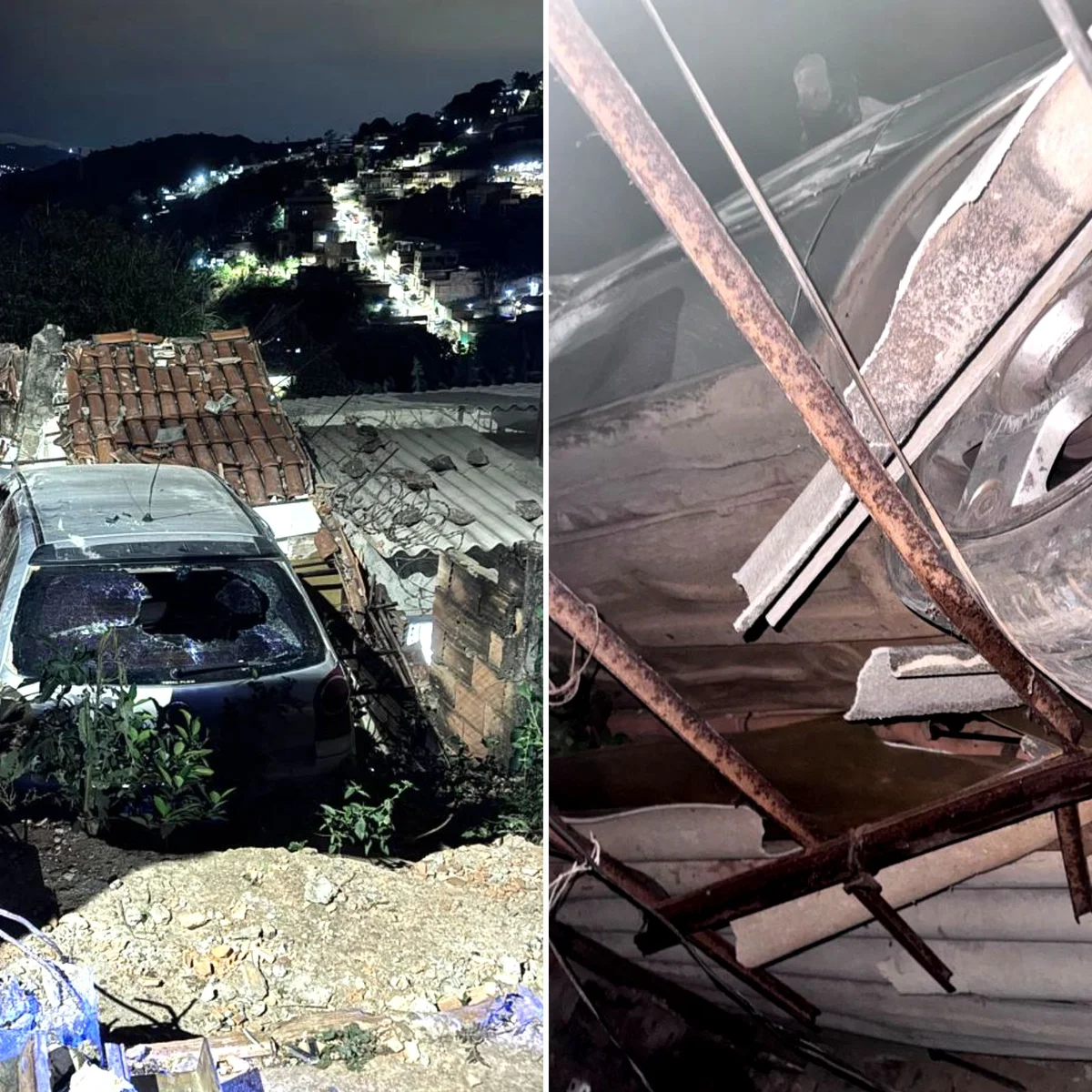 Carro bate em muro e fica "pendurado" sobre telhado de casa em BH
