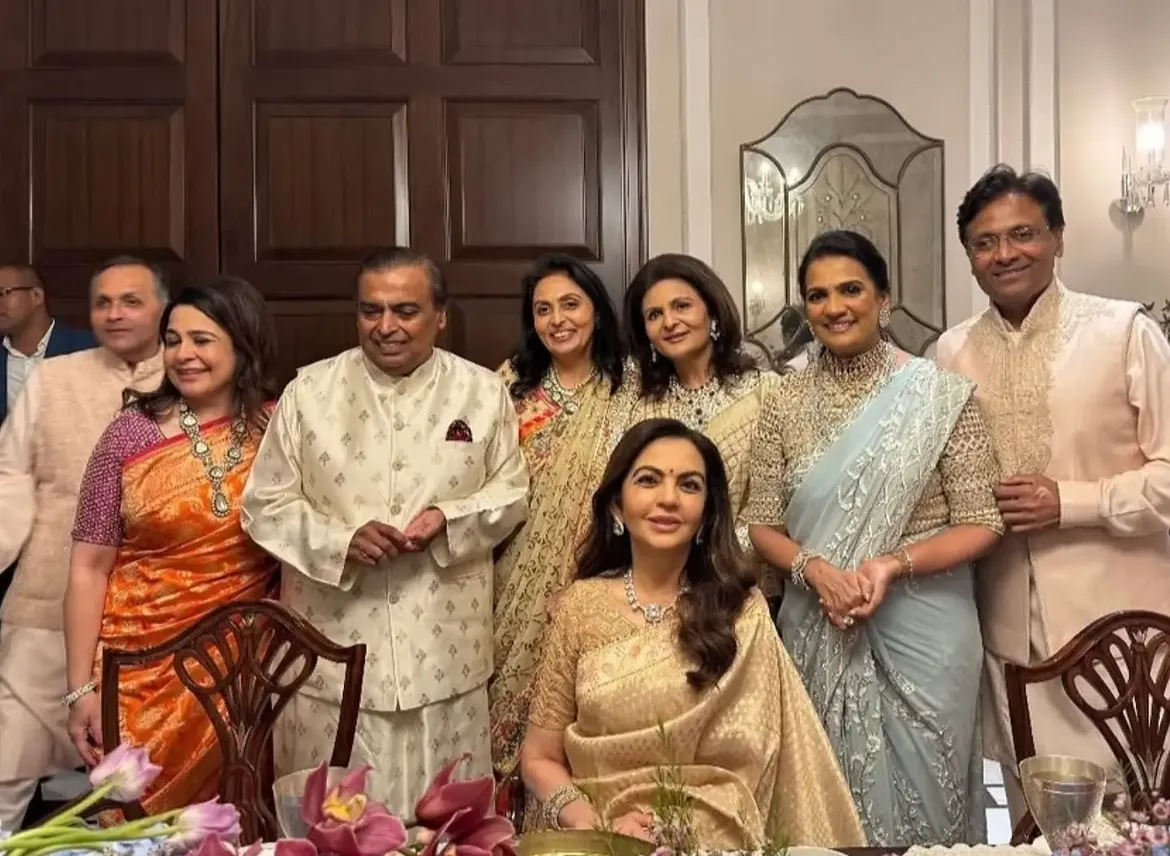 Nita Ambani with Mukesh Ambani at a family function.