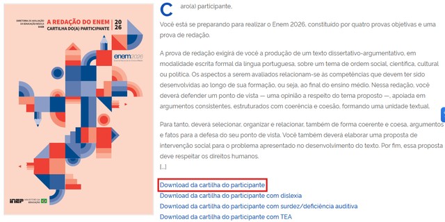 Cartilha de Redação do Enem 2026: saiba como usar o PDF para estudar com IA