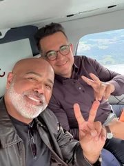 Rick Sollo e Bruno Avelar antes da queda de helicóptero em Santa Catarina