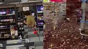 Homem destr&oacute;i garrafas de vinho e causa preju&iacute;zo de mais de R$ 50 mil em supermercado no interior de SP; veja