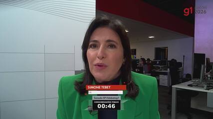 Simone Tebet (PSB), candidata ao Senado de SP, faz suas considerações finais