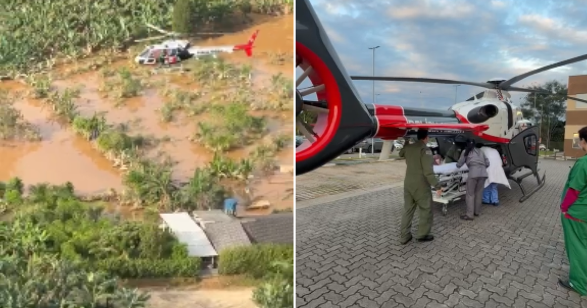 Homem de 100 anos é resgatado de helicóptero após ficar ilhado por chuvas no interior de SP