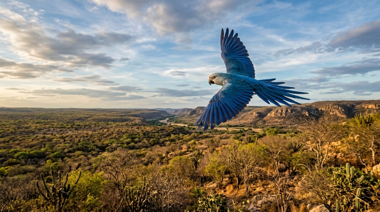 Em 2022, 20 ararinhas-azuis criadas na Alemanha desembarcaram na caatinga de Curaçá, na Bahia, 22 anos depois de a espécie ser declarada extinta na natureza: hoje já existem filhotes nascendo em ninhos selvagens e a cidade inteira aprendeu a reconhecer o barulho que elas fazem ao amanhecer