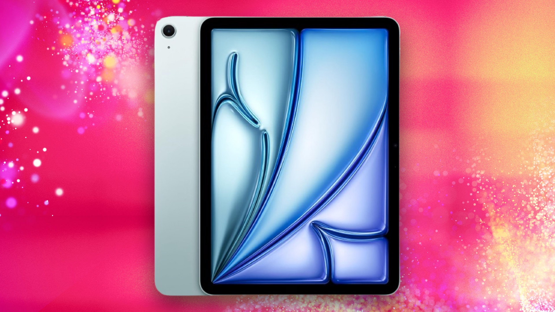 Apple M4 iPad Air in blue on a red background
