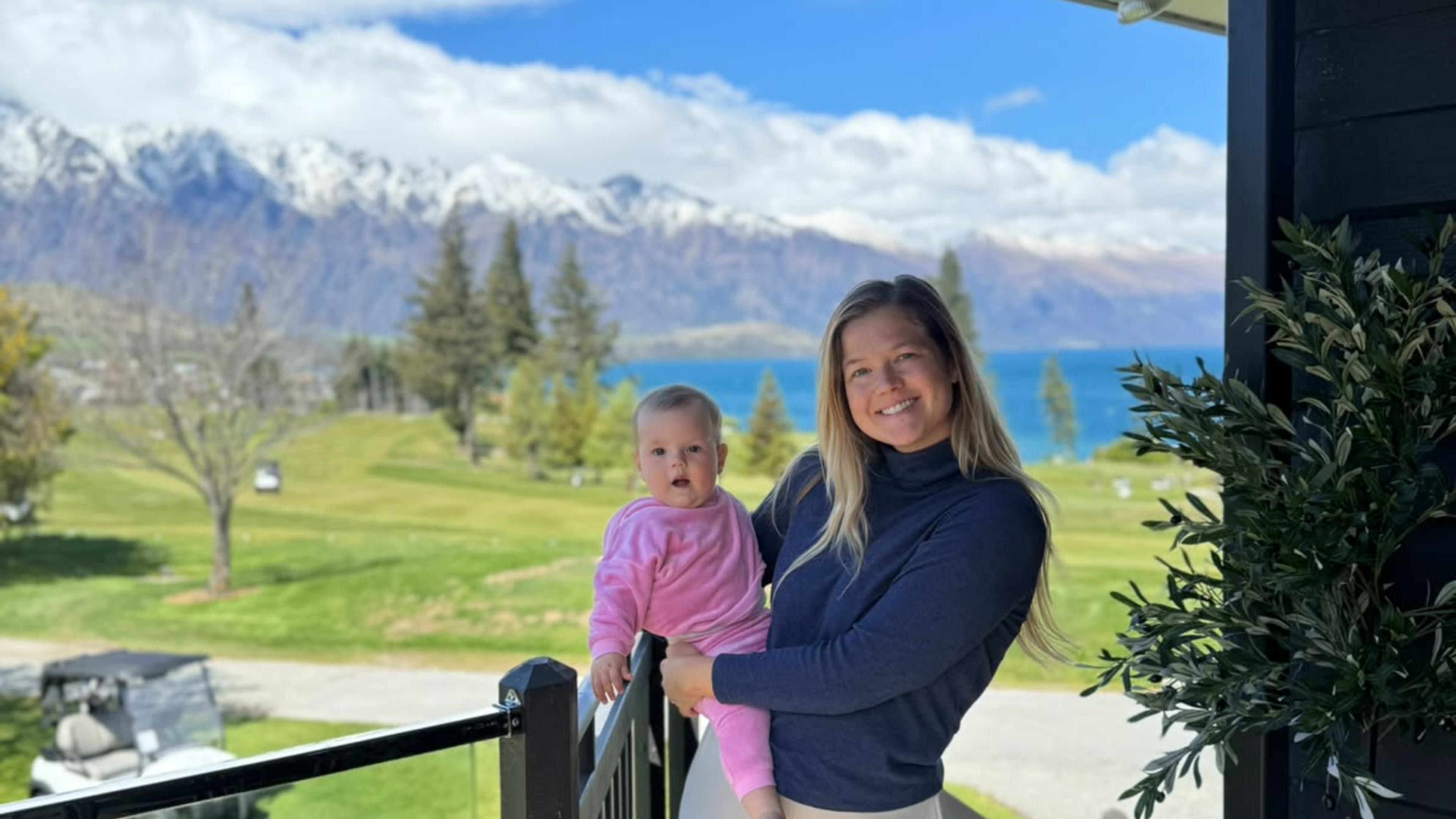 Leah Stewart with her daughter August in Queenstown before the shark attack.