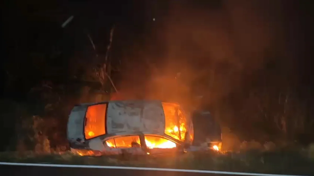 Paraná: veículo pega fogo após sair da pista e colidir com barranco