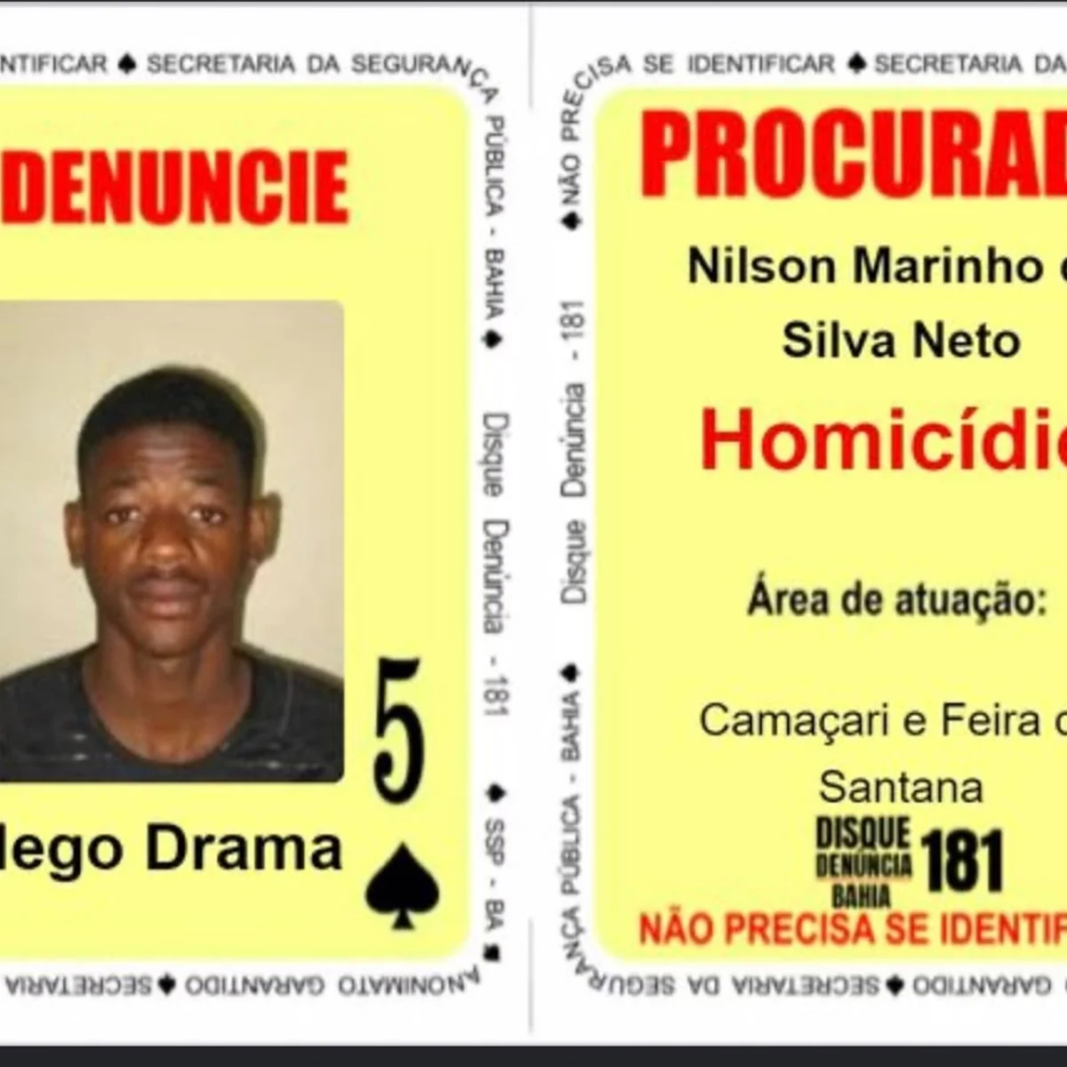 "Nego Drama", 5 de Espadas no Baralho do Crime, morre em confronto policial