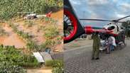 Homem de 100 anos ilhado por inunda&ccedil;&otilde;es em Eldorado (SP) &eacute; resgatado de helic&oacute;ptero pela PM