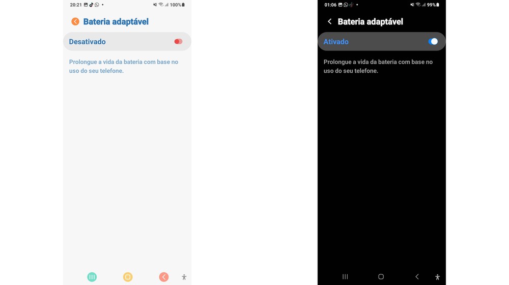 Bateria Adaptável estava desligada no início e foi ativada para ajudar a reduzir o consumo de energia — Foto: Reprodução/Samsung Galaxy A03