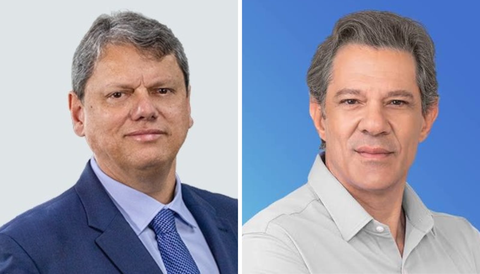 Real Time Big Data: Tarcísio tem mais da metade das intenções de voto, enquanto Haddad chega a 38% Montagem/Reprodução/Republicanos Arquivo e Reprodução/Facebook Fernando Haddad