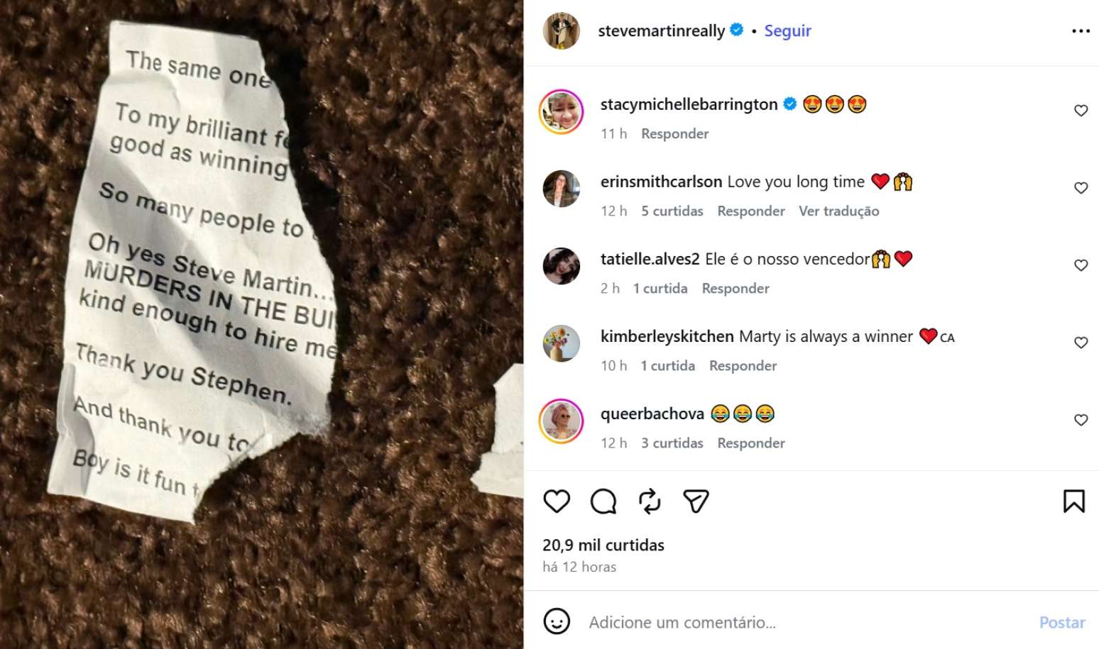 Foto: Reprodu&ccedil;&atilde;o Instagram @stevemartinreally