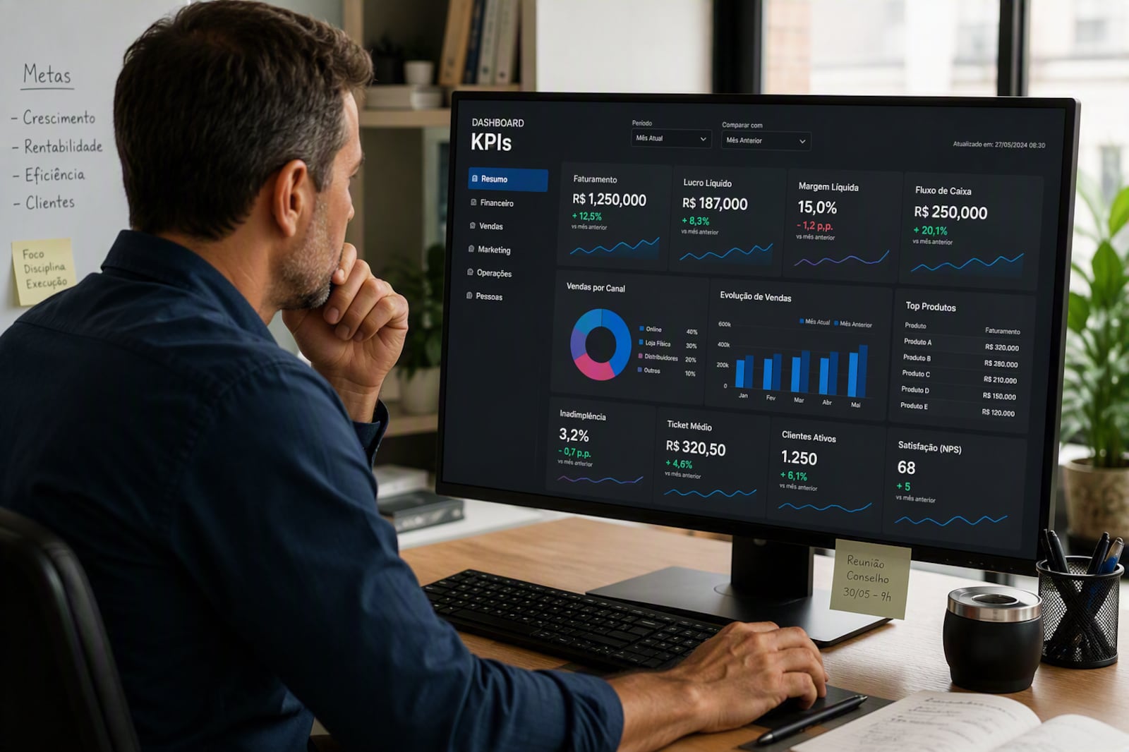 Dashboards são a ferramenta perfeita para relatórios de KPIs Imagem gerada por IA via Microsoft Copilot