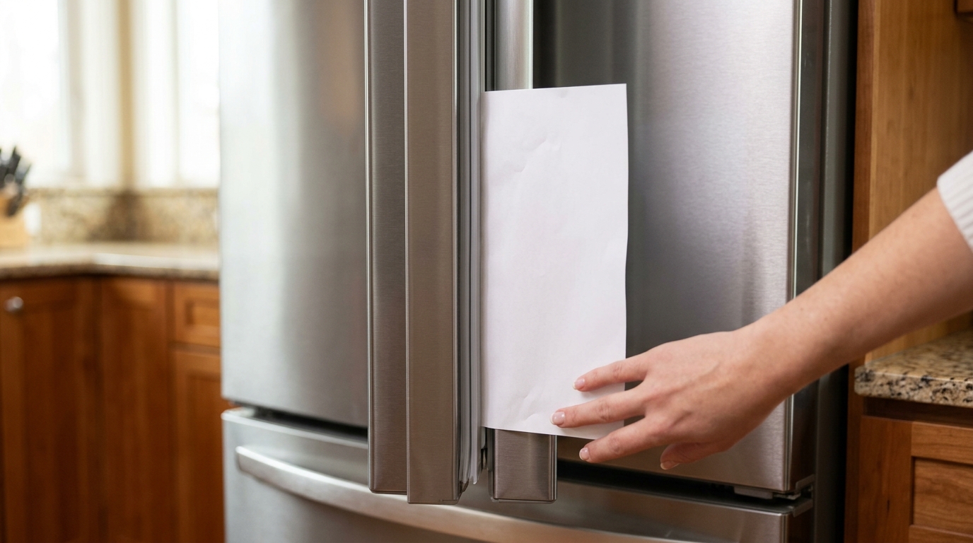 Técnico de refrigeração que conserta eletrodomésticos repete o alerta: a borracha de vedação frouxa na porta da geladeira faz o motor trabalhar até 30% a mais, e o teste da folha de papel presa na porta revela se o ar frio está escapando
