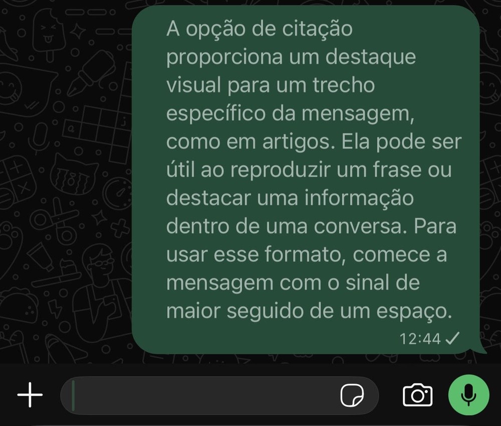 É possível, também, transformar mensagens do WhatsApp em citações — Foto: Reprodução/Mariana Tralback