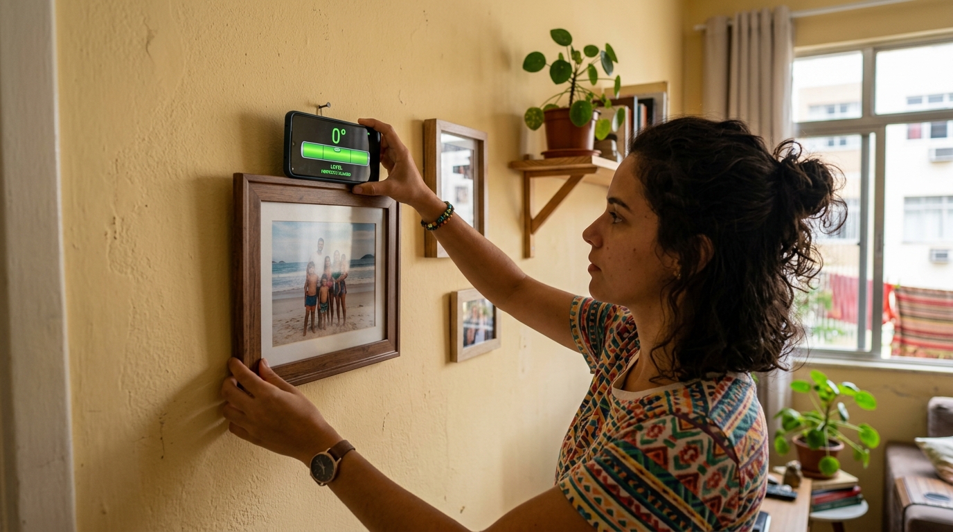 Alguns celulares têm uma régua de nível escondida, e pedreiros já usam o recurso para pendurar quadros e prateleiras sem entortar