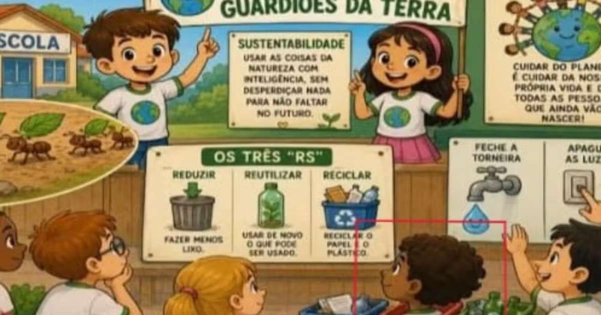 Atividade escolar traz ilustração de menino negro dentro de lixeira; material foi entregue na rede pública