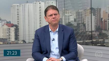 Tarcísio de Freitas (Republicanos) fala sobre linhas de metrô e trem em entrevista à TV Globo