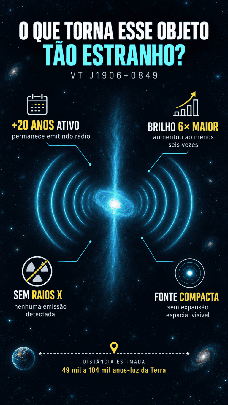 Fonte de rádio incomum na Via Láctea desafia cientistas ao passar 20 anos ativa sem emitir raios X